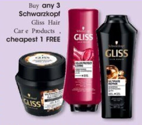 Buy any 3 Schwarzkopf Gliss Hair Care Products offer at Clicks