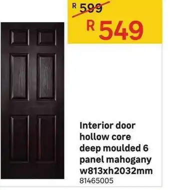 Interior Door Hollow Core Deep Moulded 6 Panel Mahogany W813xH2032mm