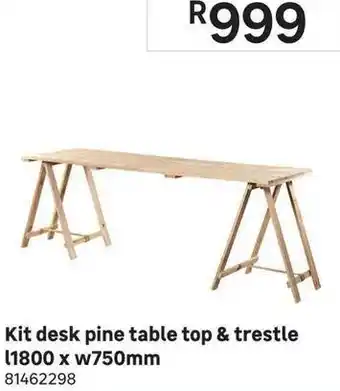 Leroy Merlin Kit Desk Pine Table Top & Trestle L1800 x W750mm offer