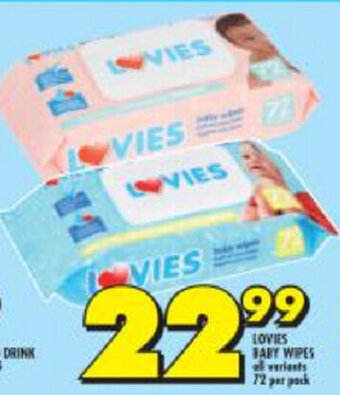 Shoprite Lovies Baby Wipes 72 per pack offer