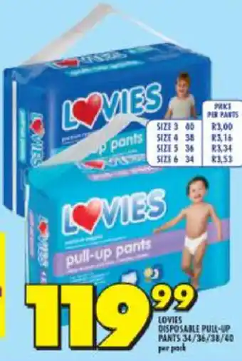 Shoprite Lovies Disposable Pull-Up Pants 34/35/38/40 offer