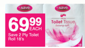 Save Save 2 Ply Toilet Roll 18's offer