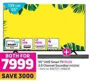 Game Hisense 55" (139cm) uhd smart tv plus 2.0 channel soundbar hd204-both for offer
