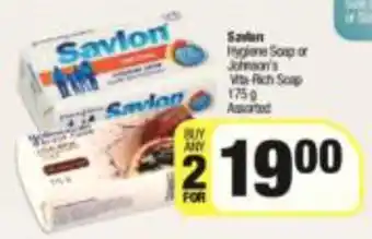 Spar Savlon Hygiene Soap or Johnson's Vita-Rich Soap assorted 2 x 175g offer