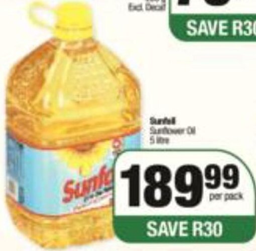 Sunfoil Sunflower Oil 5 litre offer at Spar