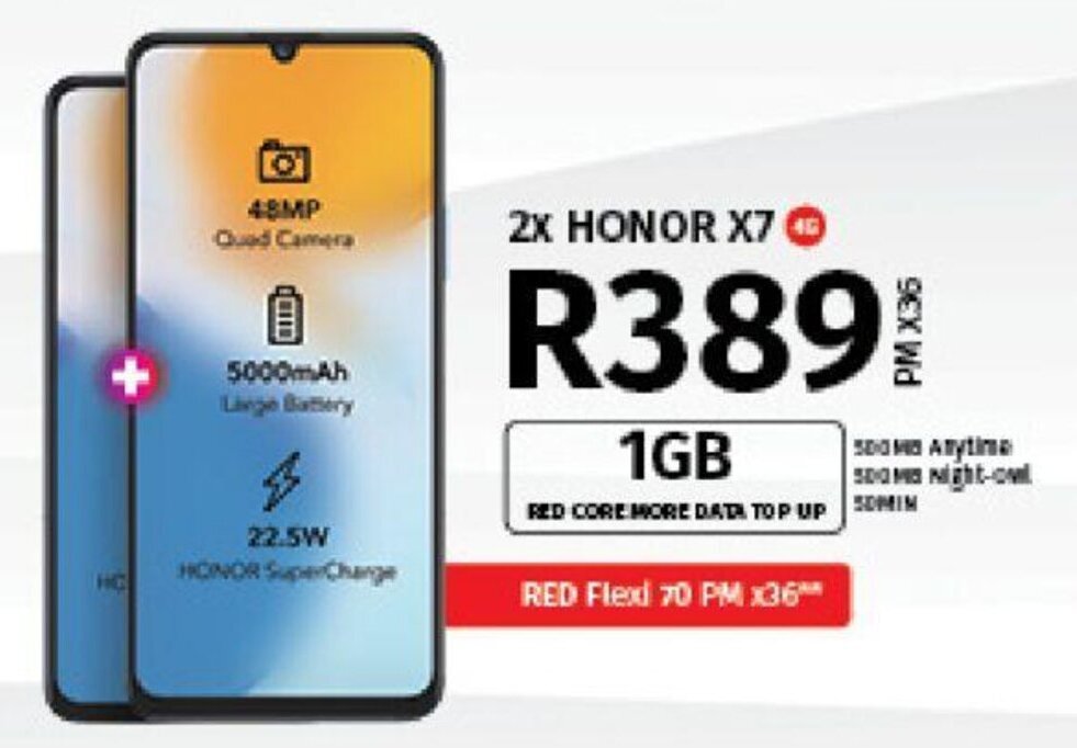 2x Honor X7 4G offer at Vodacom
