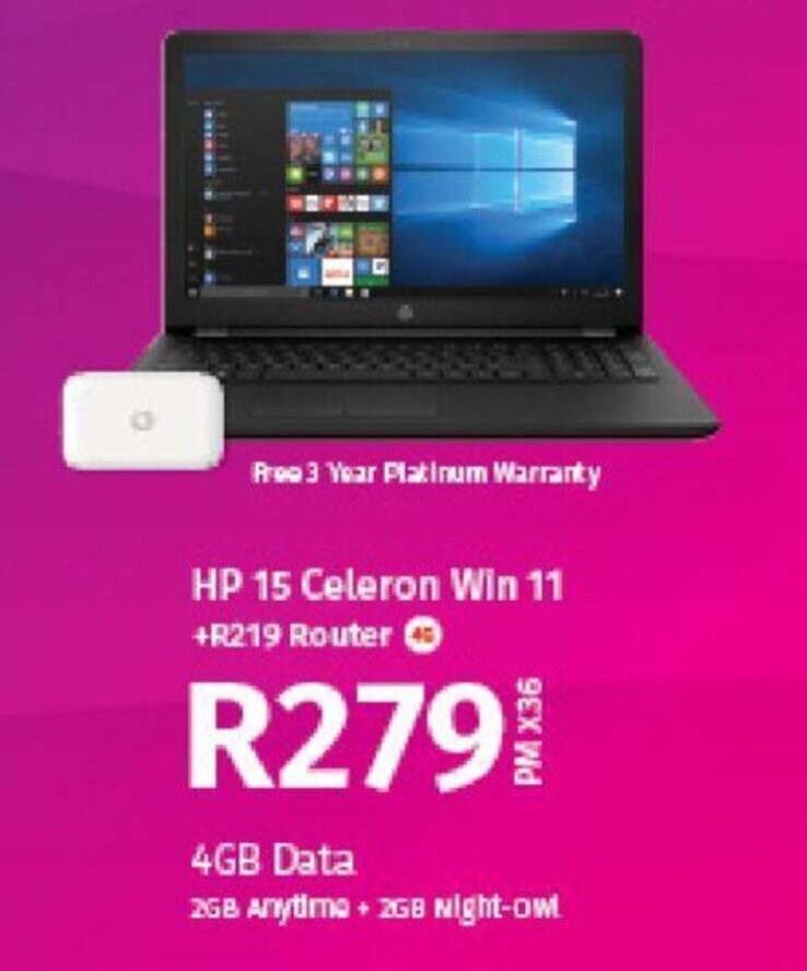 HP 15 Celeron Win 11 +R219 Router offer at