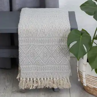 Cotton club multi border throw - light grey
