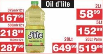 Advance Cash n Carry D'Lite Cooking Oil 375ml x 12's offer
