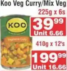 Advance Cash n Carry Koo Veg Curry / Mix Veg 225g x 6's offer