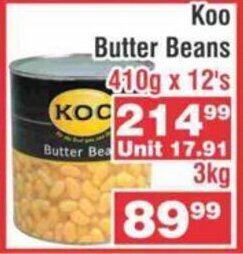 Koo Butter Beans 410g x 12's
