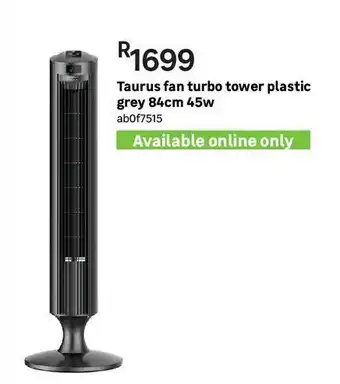 Leroy Merlin Taurus fan turbo tower plastic grey 84cm 45w offer