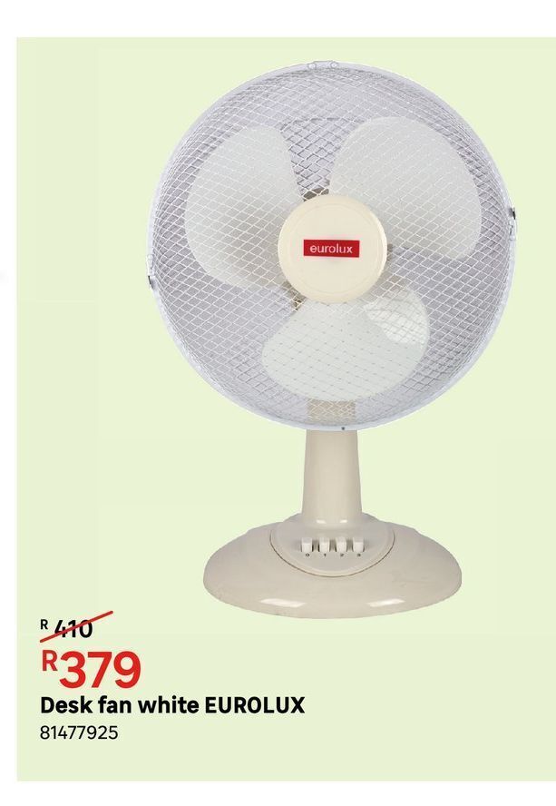 Desk fan white eurolux offer at Leroy Merlin