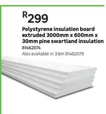 Polystyrene insulation board extruded 3000mm x 600mm x 30mm pine swartland insulation