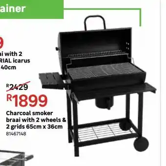 Leroy Merlin Charcoal smoker braai with 2 wheels & 2 grids 65cm x 36cm offer