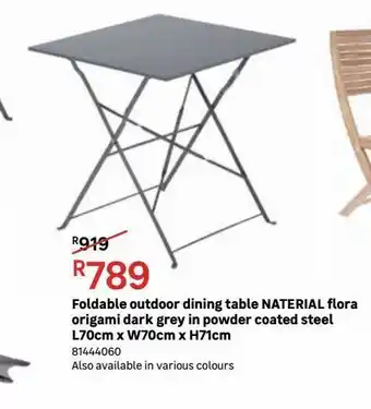 Leroy Merlin Foldable outdoor dining table naterial flora origami dark grey in powder coated steel l70cm x w70cm x h71cm offer