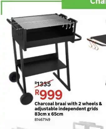 Leroy Merlin Charcoal braaix with 2 whee & adjustable independent grids 83cm x 65cm offer