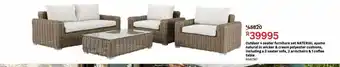 Outdoor 4 seater furniture set naterial aya,o natural in wicker & cream polyester cushions, including a 2 seater sofa, 2 armc
