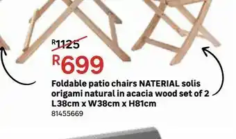 Leroy Merlin Foldable patio chairs naterial solis origami natural in acacia wood set of 2 l38cm x w38cm x h81cm offer
