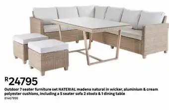 Outdoor 7 seater furniture naterial madena natural in wicker, aluminium & cream polyester cushions, including a 5 seater sofa