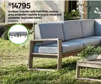 Outdoor 5 seater sofa naterial solaris grey polyester cushion & acacia wood and polyester (excludes table)