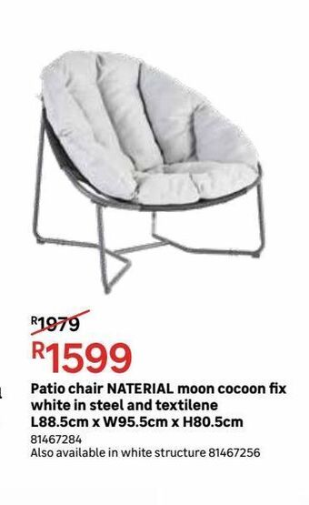 Patio chair anterial moon cocoon fix white in steel and textilene l88.5cm x w95.5cm x h80.5cm