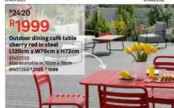 Leroy Merlin Outdoor dononig cafe table cherry red in steel l120cm x w70cm x h72cm offer
