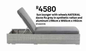 Leroy Merlin Sun lounger with wheels naterial davos fix grey in synthetic rattan and aluminium l196cm x w65cm x h92cm offer