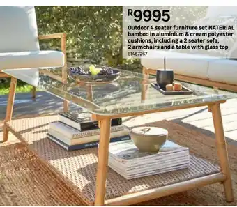 Leroy Merlin Outdoor 4 seater furniture set naterial bamboo in aluminium & cream polyester cushions, including a 2 seater sofa, 2 armchair offer