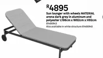 Leroy Merlin Sun lounger with wheels naterial arena dark grey in aluminium and polyester l198cm x w82cm x h92cm offer
