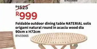 Leroy Merlin Foldable outdoor dining table naterial solis origami natural round in acacia wood dia 90cm x h72cm offer