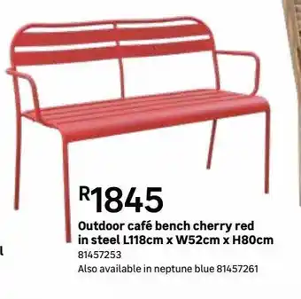Outdoor café bench cherry red in steel l118cm x w52cm x h80cm