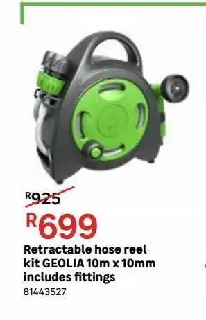 Leroy Merlin Retractable hose reel kit geolia 10m x 10mm includes fittings offer