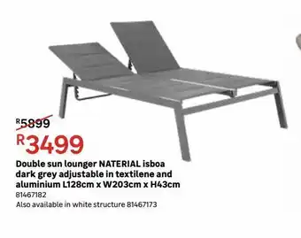 Double sun lounger naterial isboa dark grey adjustable in textilene and aluminium l128cm x w203cm x h43cm