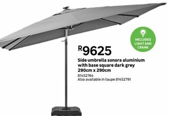 Side umbrella sonora aluminium with base square dark grey 290cm x 290cm