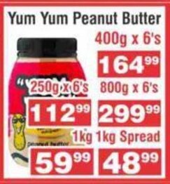 Advance Cash n Carry Yum Yum Peanut Butter 400g x 6's offer