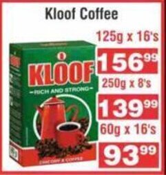 Advance Cash n Carry Kloof Coffee 125g x 16's offer