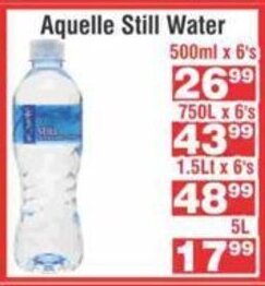 Advance Cash n Carry Aquelle Still Water 500ml x 6's offer