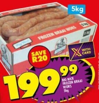 Shoprite Big Nick Frozen Braai Wors 5kg offer
