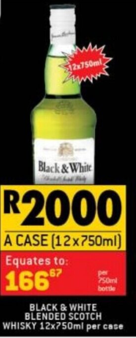 Shoprite Liquor Black & White Blended Scotch Whisky 12 x 750ml per Case offer