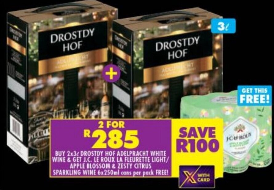 Buy 2 x 3L Drostdy Hof Adelpracht White Wine & Get J.C. Le Boux La
