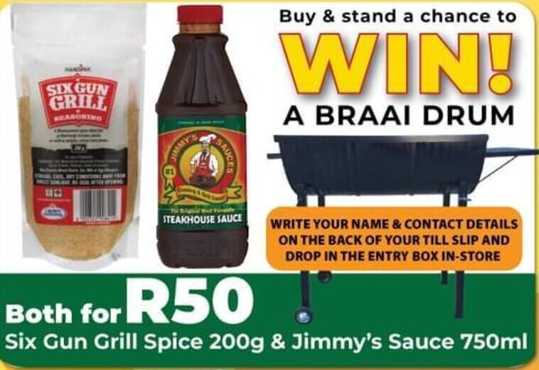 Six Gun Grill Spice 200g & Jimmy's Sauce 750ml offer at 1UP