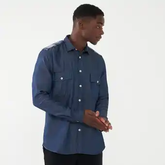 Men's industrial denim with check trim detail shirt
