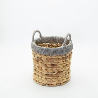 Water hyacinth woven basket - grey border with handles