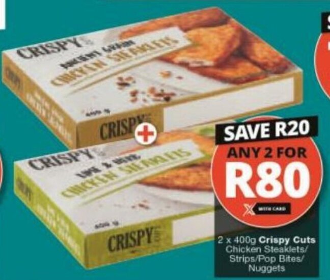 2 x 400g Crispy Cuts Chicken Steaklets / Strips / Pop bites Nuggets any