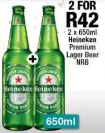 Checkers 2 x 650ml Heineken Premium Lager Beer NRB offer