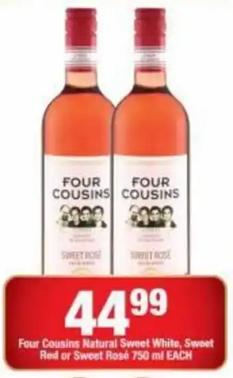 OK Liquor Four Cousins Natural Sweet White, Sweet Red or Sweet Rosé 750ml offer