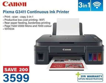 Incredible Connection Canon Pixma G3411 Continuous Ink Printer offer