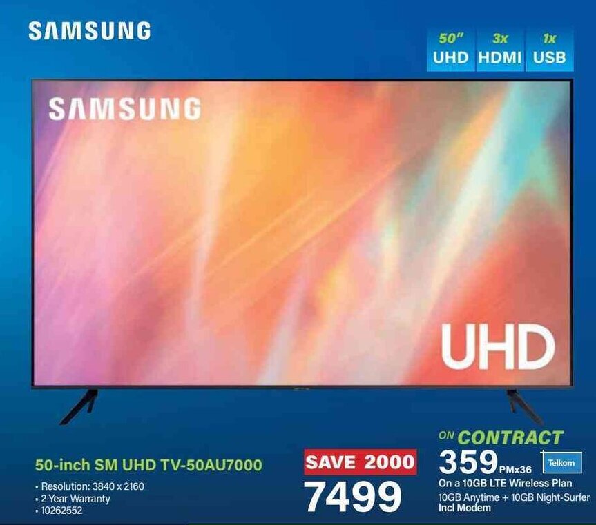 Samsung 50inch SM UHD TV 50AU7000 offer at Incredible Connection