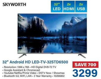 Incredible Connection Skyworth 32-inch Android HD LED TV - 32STD6500 offer